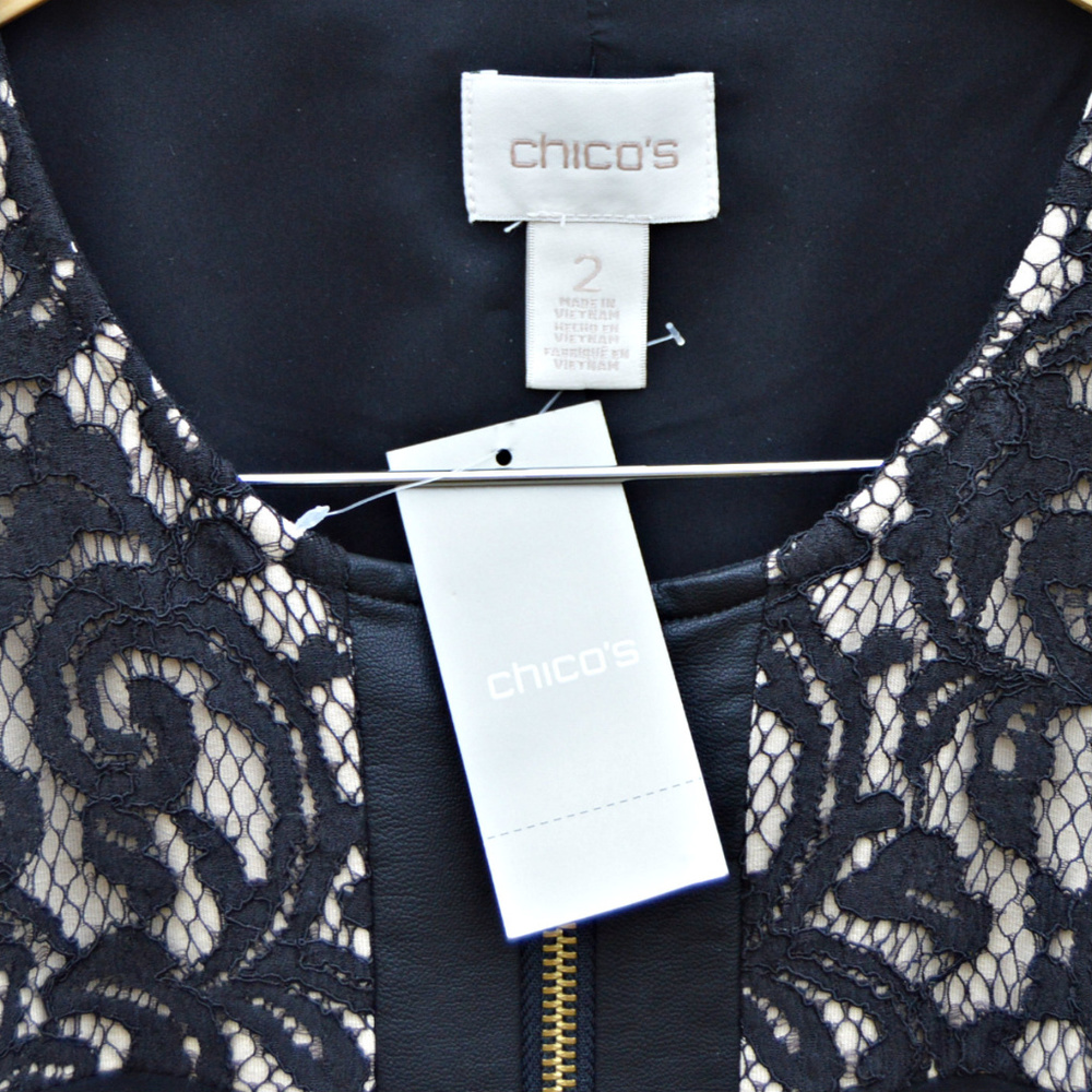 Chico’s Pieced Ponte Lace-Mix Faux Leather Jacket - Picture 6 of 7